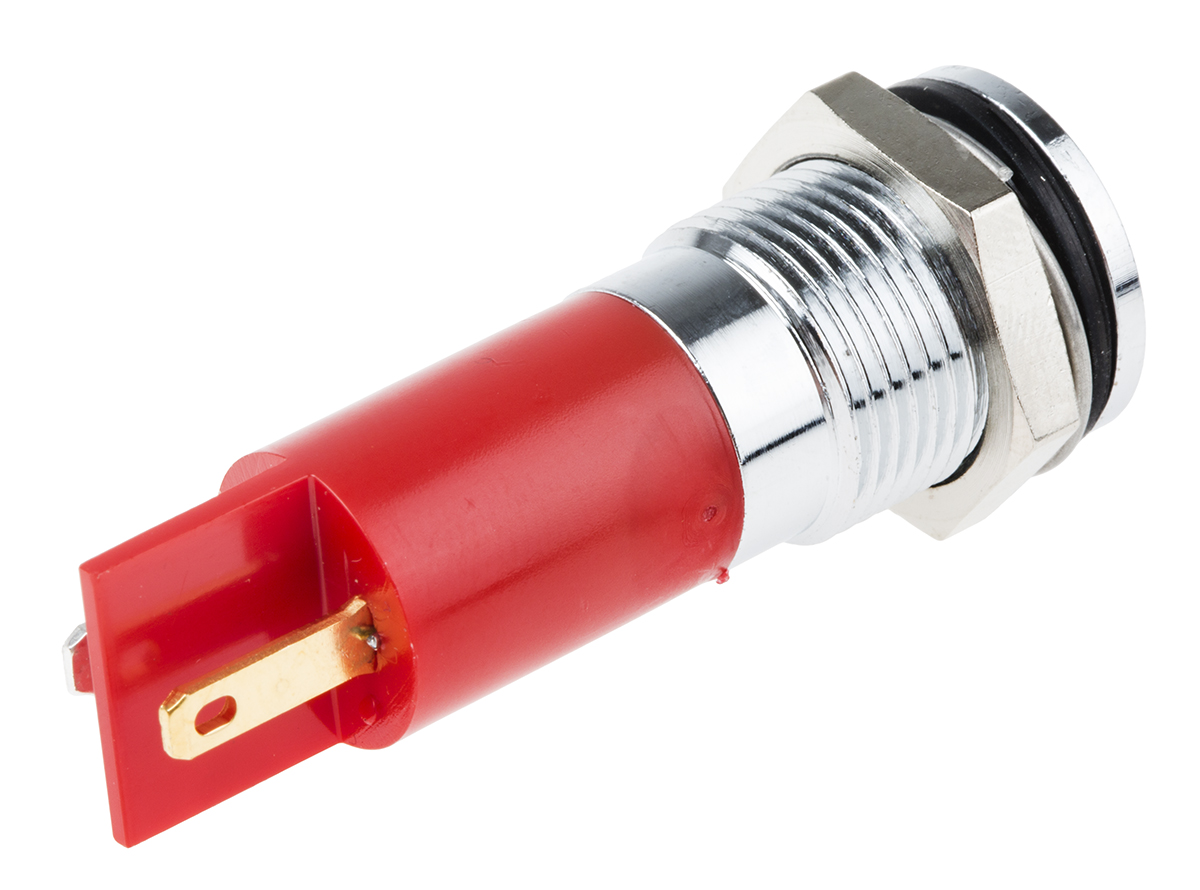 703-8816 RS PRO Red Panel Mount Indicator, 12V dc, Solder Tab Termination, IP67