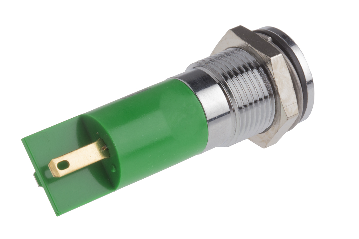 703-8819 RS PRO Green Panel Mount Indicator, 12V dc, Solder Tab Termination, IP67