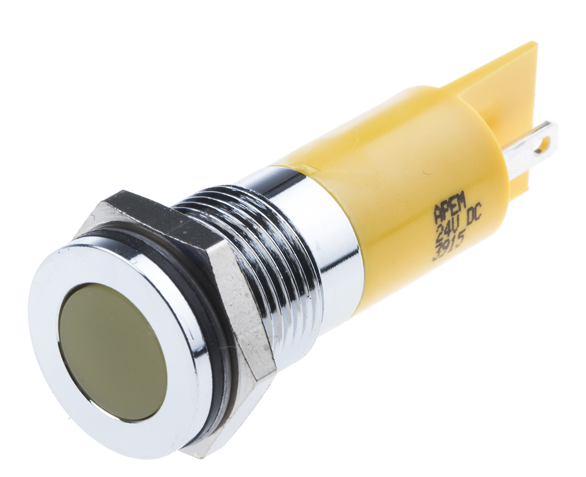 RS PRO Yellow Panel Mount Indicator, 24V dc, Solder Tab Termination, IP67