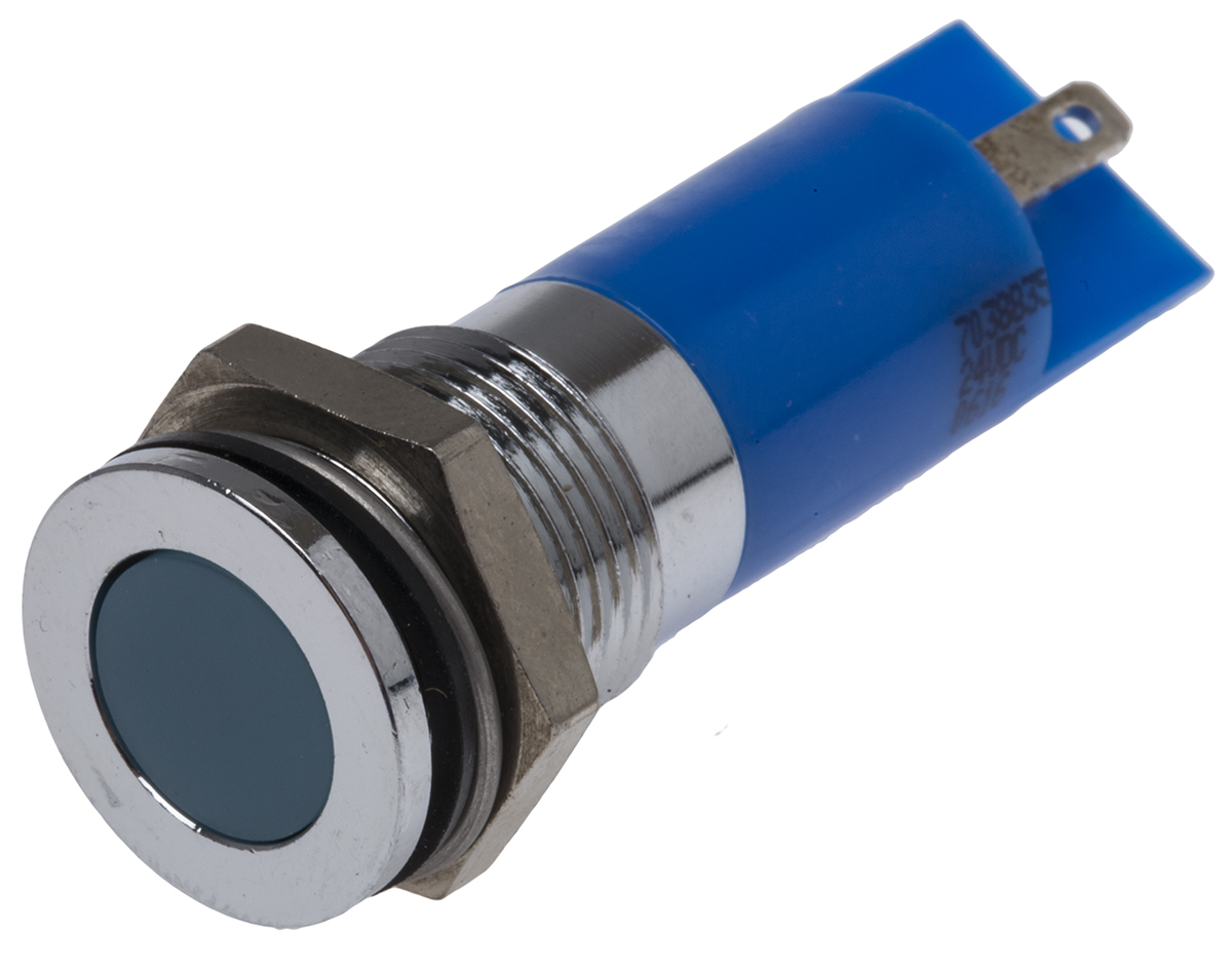 RS PRO Blue Panel Mount Indicator, 24V dc, Solder Tab Termination, IP67