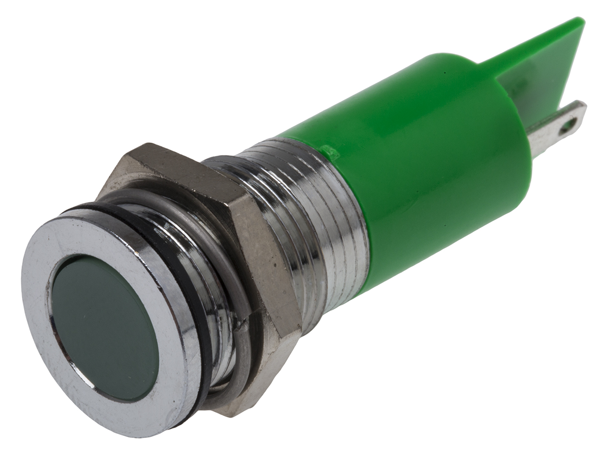 RS PRO Green Panel Mount Indicator, 220V ac, Solder Tab Termination, IP67