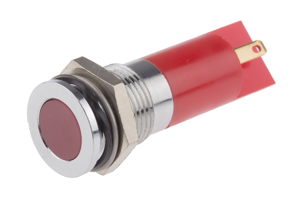 RS PRO Red Panel Mount Indicator, 220V ac, Solder Tab Termination, IP67