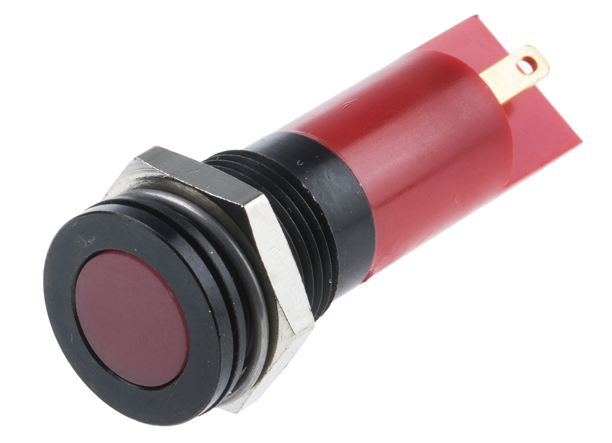 RS PRO Red Panel Mount Indicator, 12V dc, Solder Tab Termination, IP67