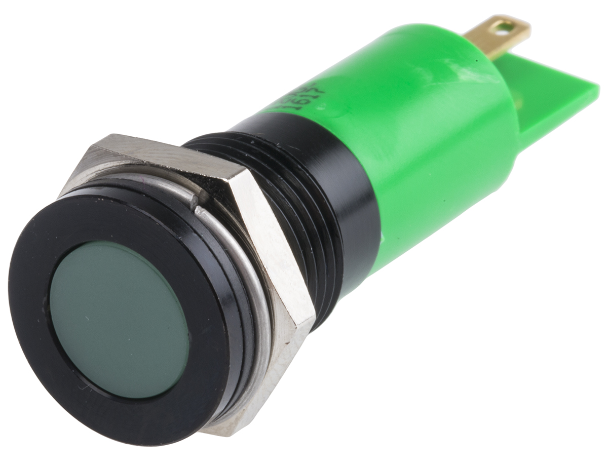 RS PRO Green Panel Mount Indicator, 12V dc, Solder Tab Termination, IP67