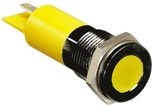 RS PRO Yellow Panel Mount Indicator, 12V dc, Solder Tab Termination, IP67