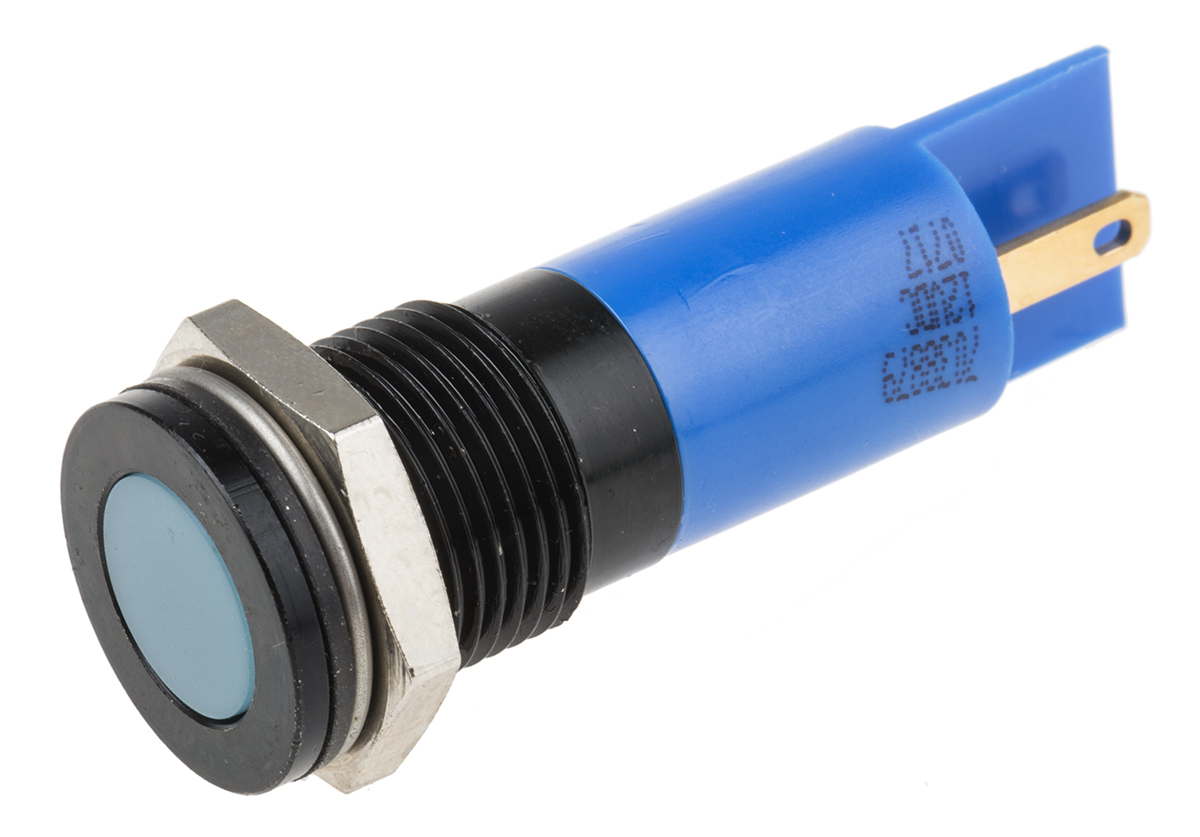 RS PRO Blue Panel Mount Indicator, 12V dc, Solder Tab Termination, IP67