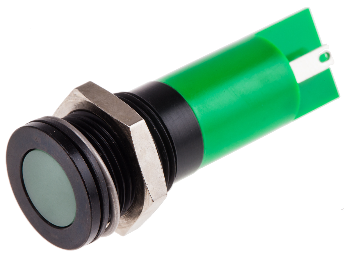 RS PRO Green Panel Mount Indicator, 24V dc, Solder Tab Termination, IP67