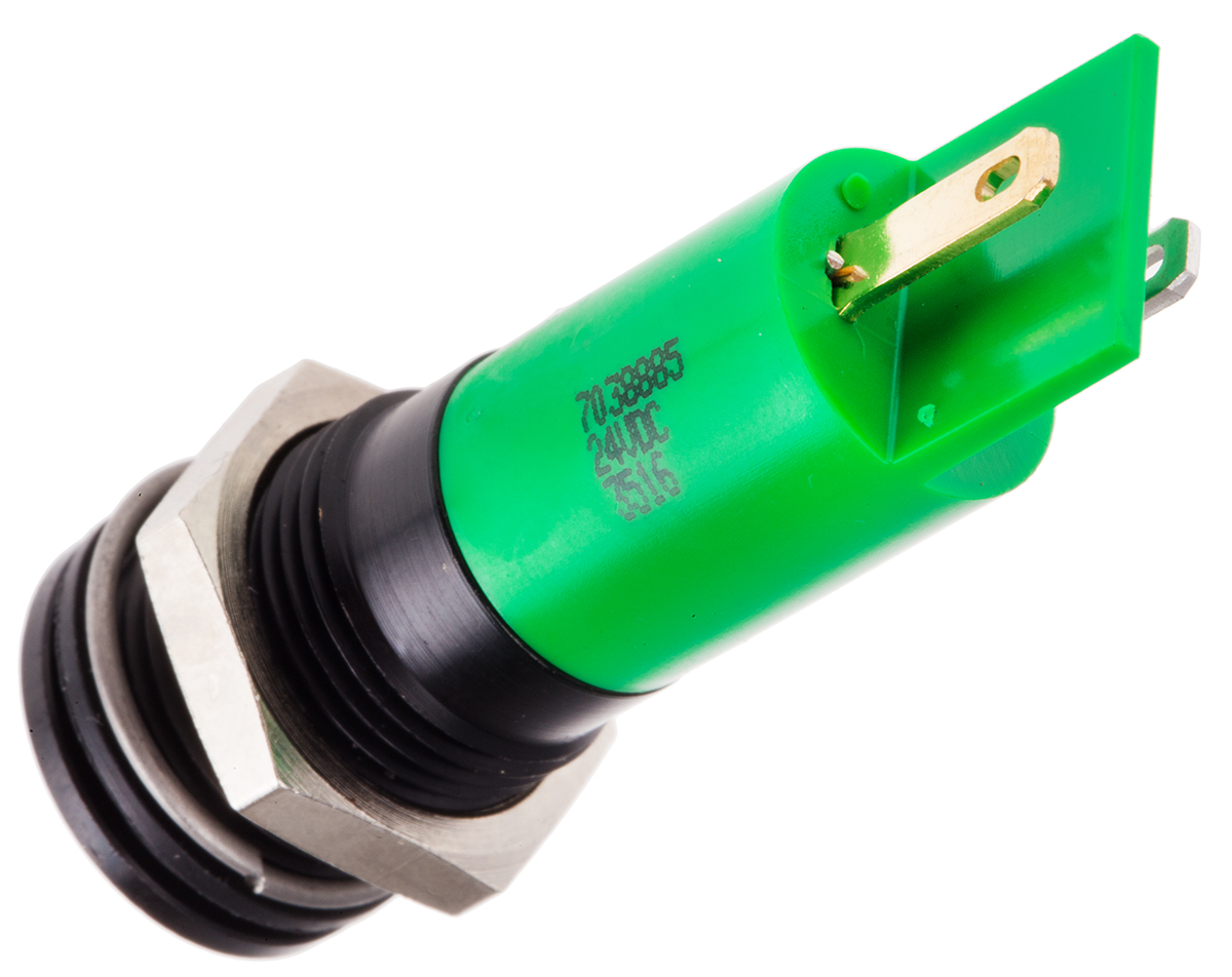 703-8885 RS PRO Green Panel Mount Indicator, 24V dc, Solder Tab Termination, IP67