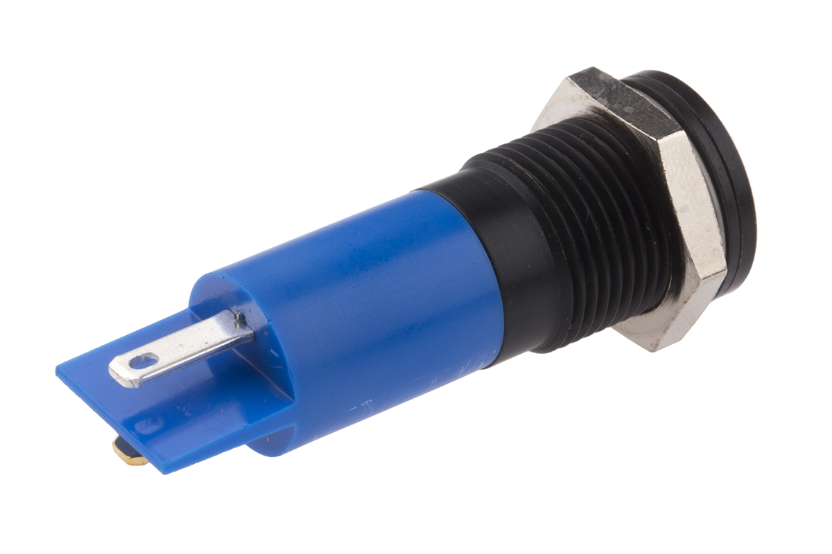 703-8897 RS PRO Blue Panel Mount Indicator, 24V dc, Solder Tab Termination, IP67