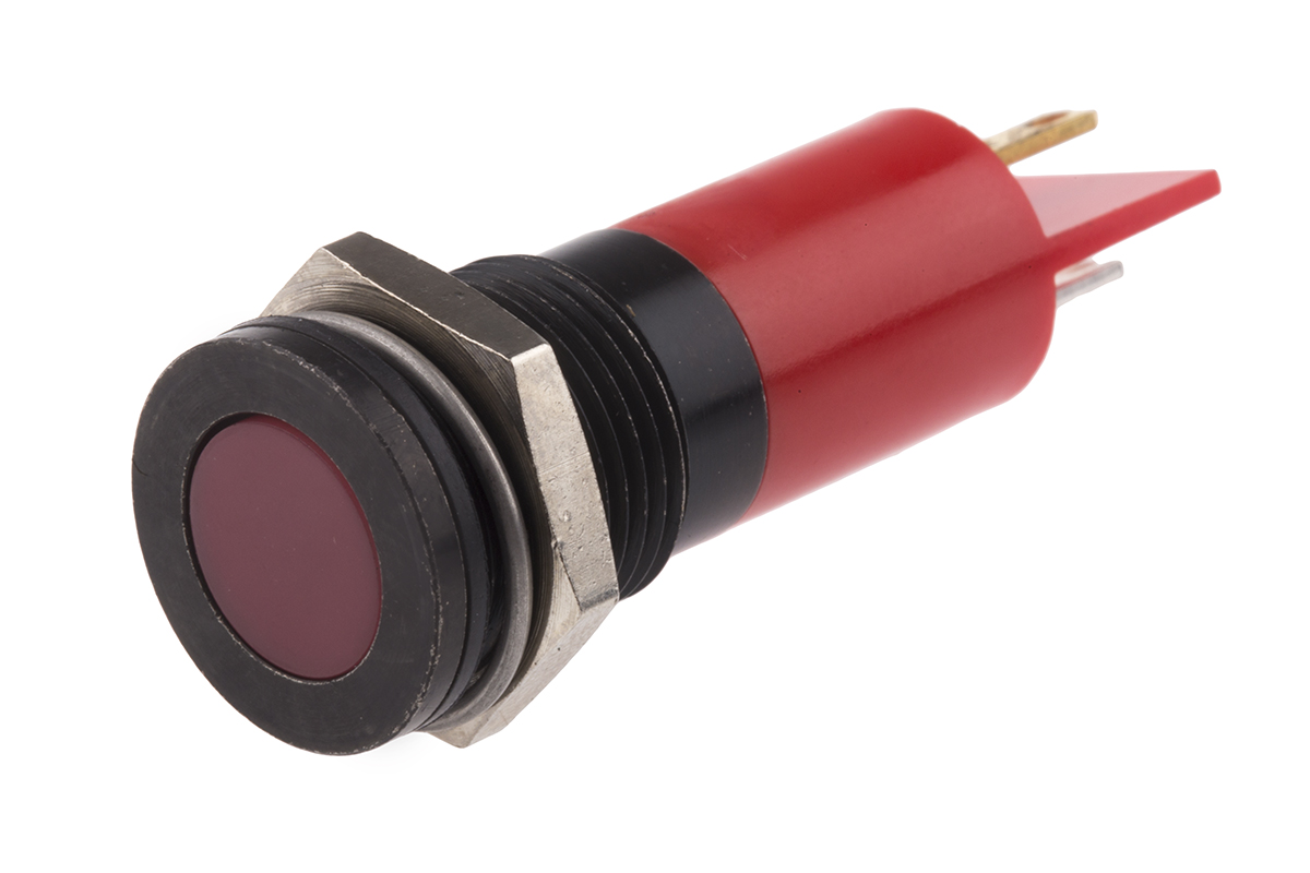 RS PRO Red Panel Mount Indicator, 220V ac, Solder Tab Termination, IP67