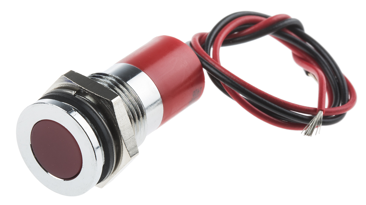 RS PRO Red Panel Mount Indicator, 12V dc, Lead Wire Termination, IP67