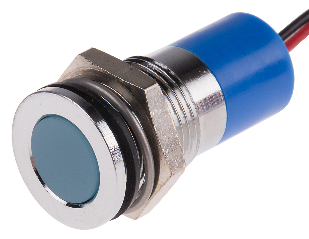 RS PRO Blue Panel Mount Indicator, 12V dc, Lead Wire Termination, IP67