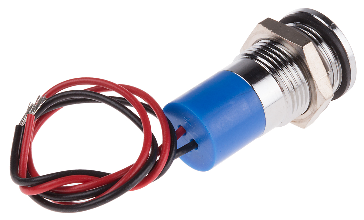 703-8932 RS PRO Blue Panel Mount Indicator, 12V dc, Lead Wire Termination, IP67