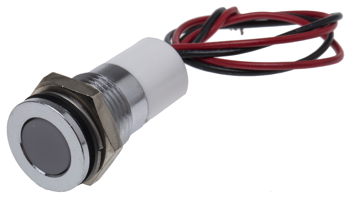 RS PRO White Panel Mount Indicator, 12V dc, Lead Wire Termination, IP67