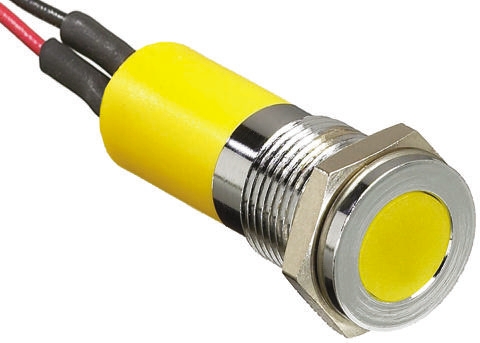 RS PRO Yellow Panel Mount Indicator, 12V dc, Lead Wire Termination, IP67
