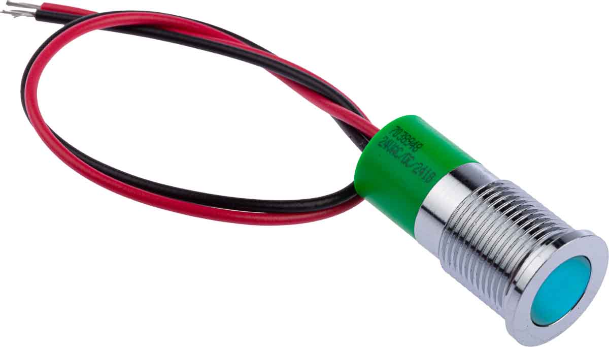 RS PRO Green Panel Mount Indicator, 24V dc, Lead Wire Termination, IP67