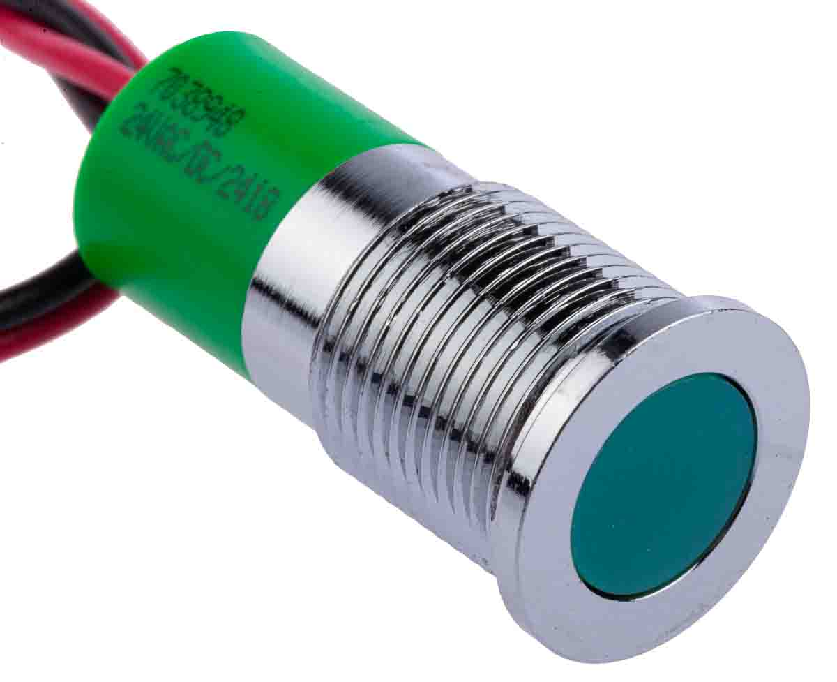 703-8948 RS PRO Green Panel Mount Indicator, 24V dc, Lead Wire Termination, IP67