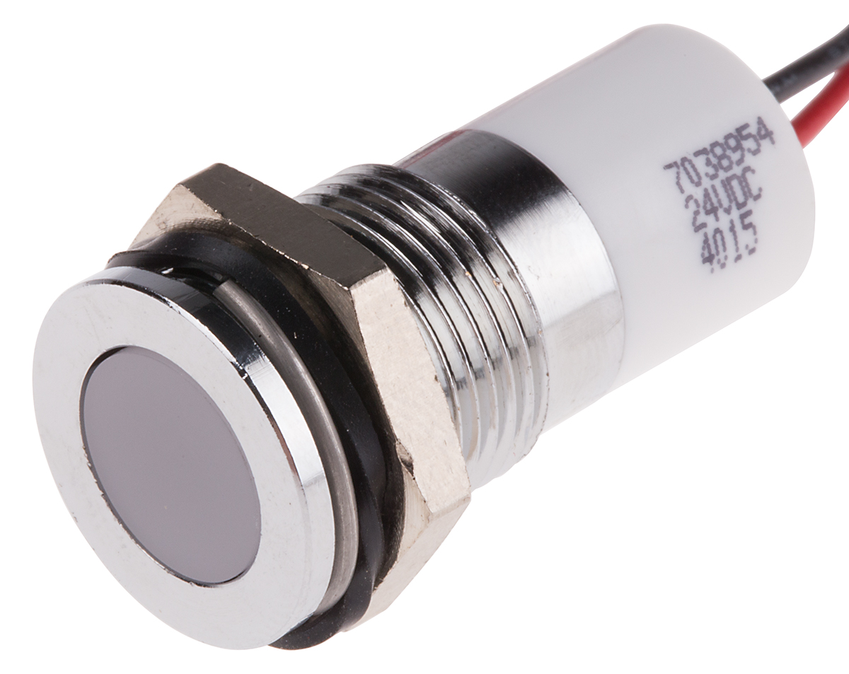 RS PRO White Panel Mount Indicator, 24V dc, Lead Wire Termination, IP67