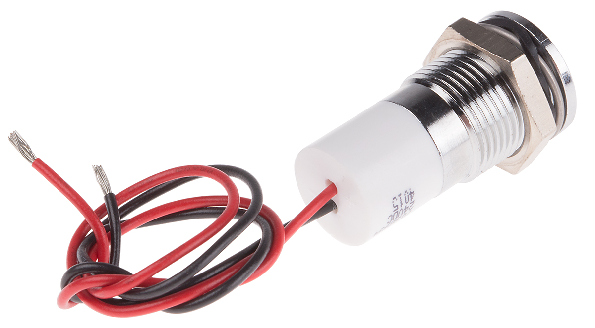 703-8954 RS PRO White Panel Mount Indicator, 24V dc, Lead Wire Termination, IP67