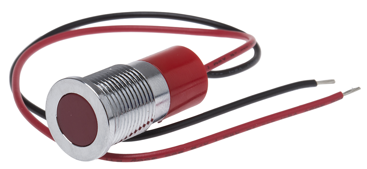 RS PRO Red Panel Mount Indicator, 220V ac, Lead Wire Termination, IP67