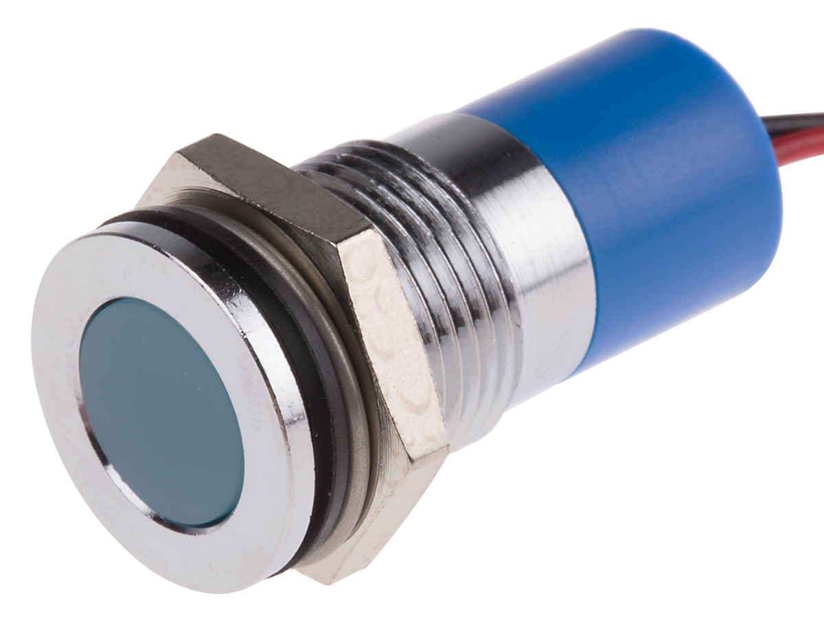 RS PRO Blue Panel Mount Indicator, 220V ac, Lead Wire Termination, IP67