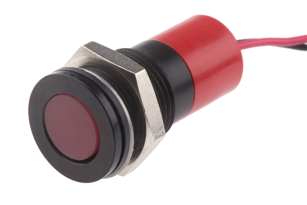 RS PRO Red Panel Mount Indicator, 24V dc, Lead Wire Termination, IP67