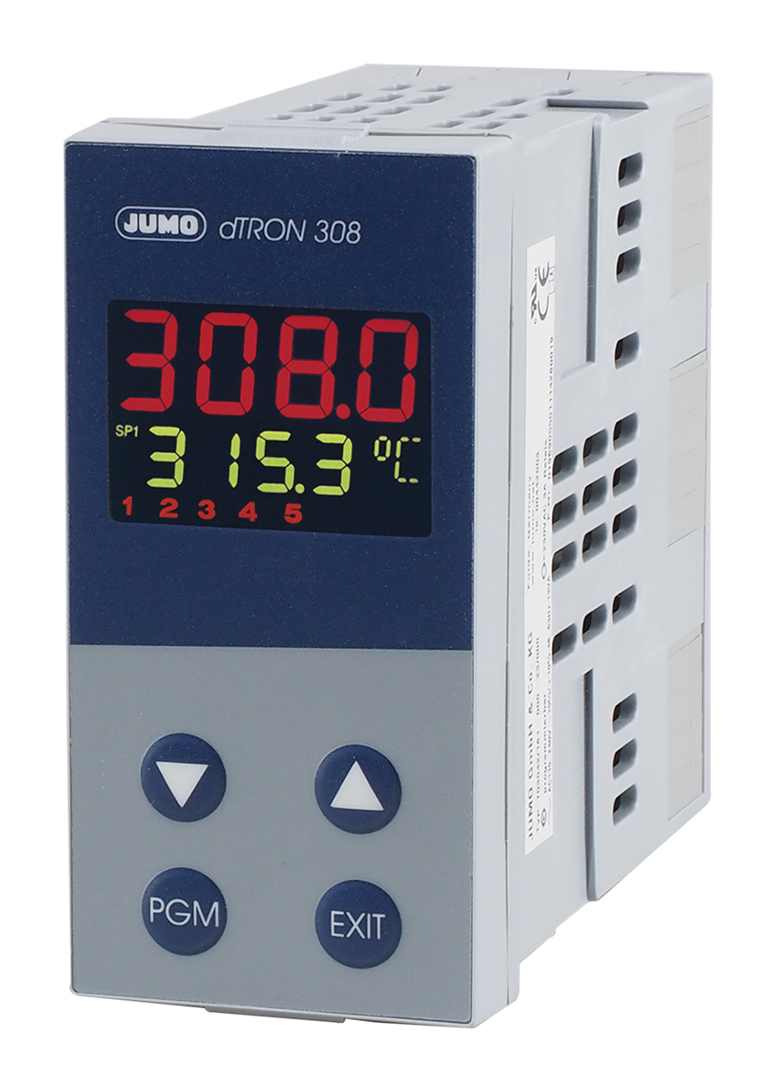 703042181-400-23000 Jumo JUMO dTRON 300 Panel PID Temperature Controller 2 Input, 5 Output Analogue 240V ac On-Off