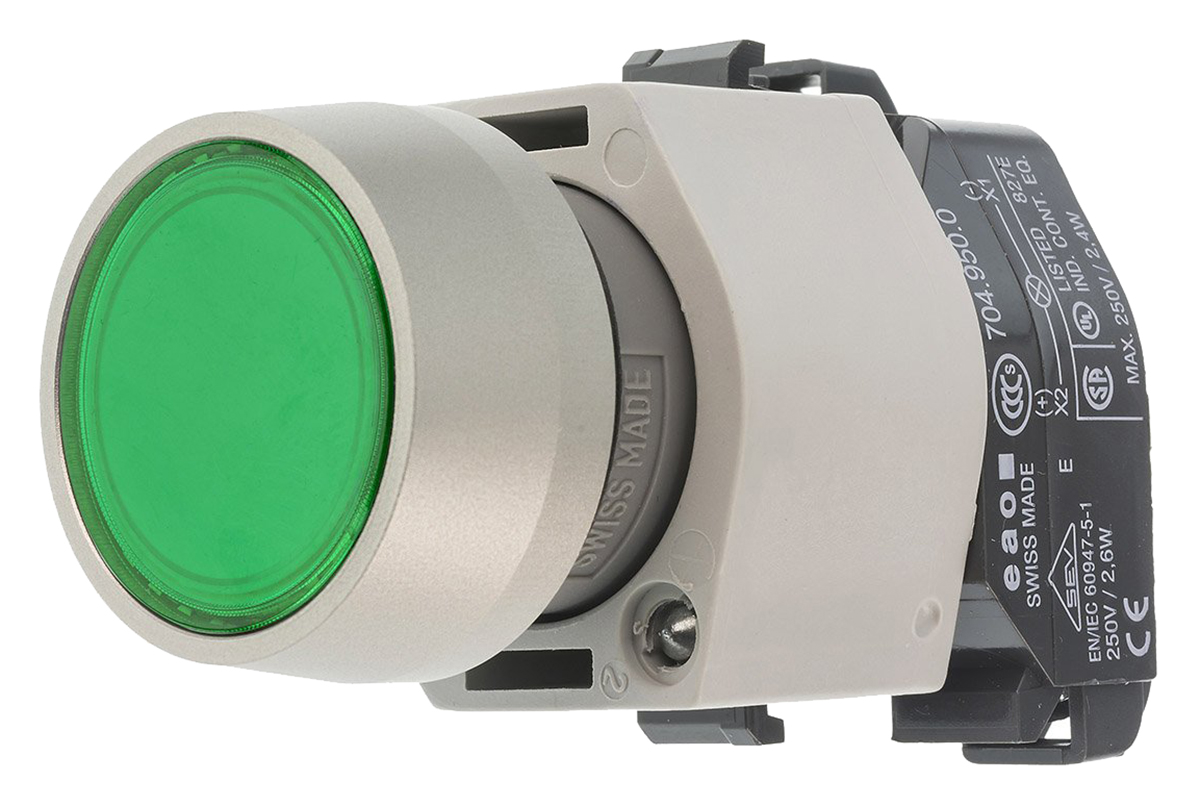 EAO 04 Series Green Momentary Push Button Head, 22.5 mm Cutout, IP65