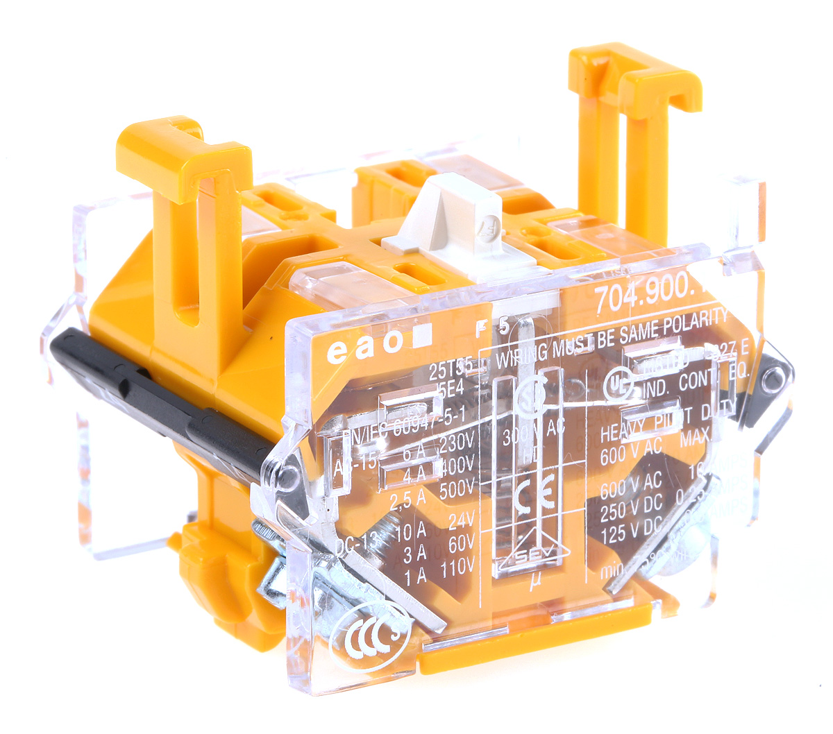 EAO 04 Series Contact Block, 500V ac, Yellow, White, Red, Green, Clear, Blue Light, 1 NO
