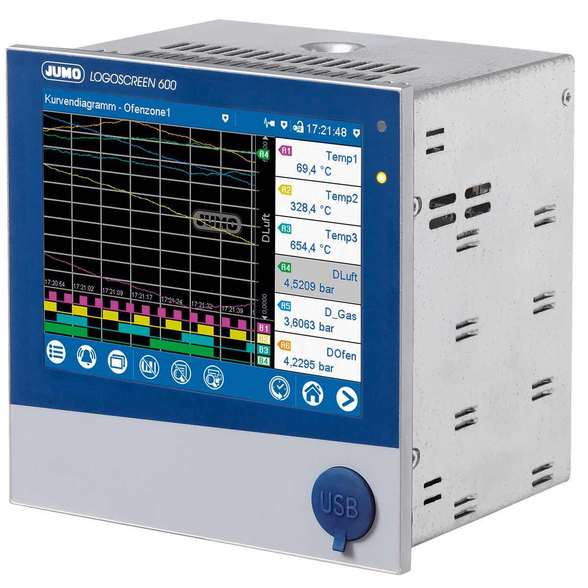 Jumo 706520/18-100-23/000 14 Paperless Paperless Chart Recorder Voltage, Thermocouple, RTD, Pulse Input, Frequency