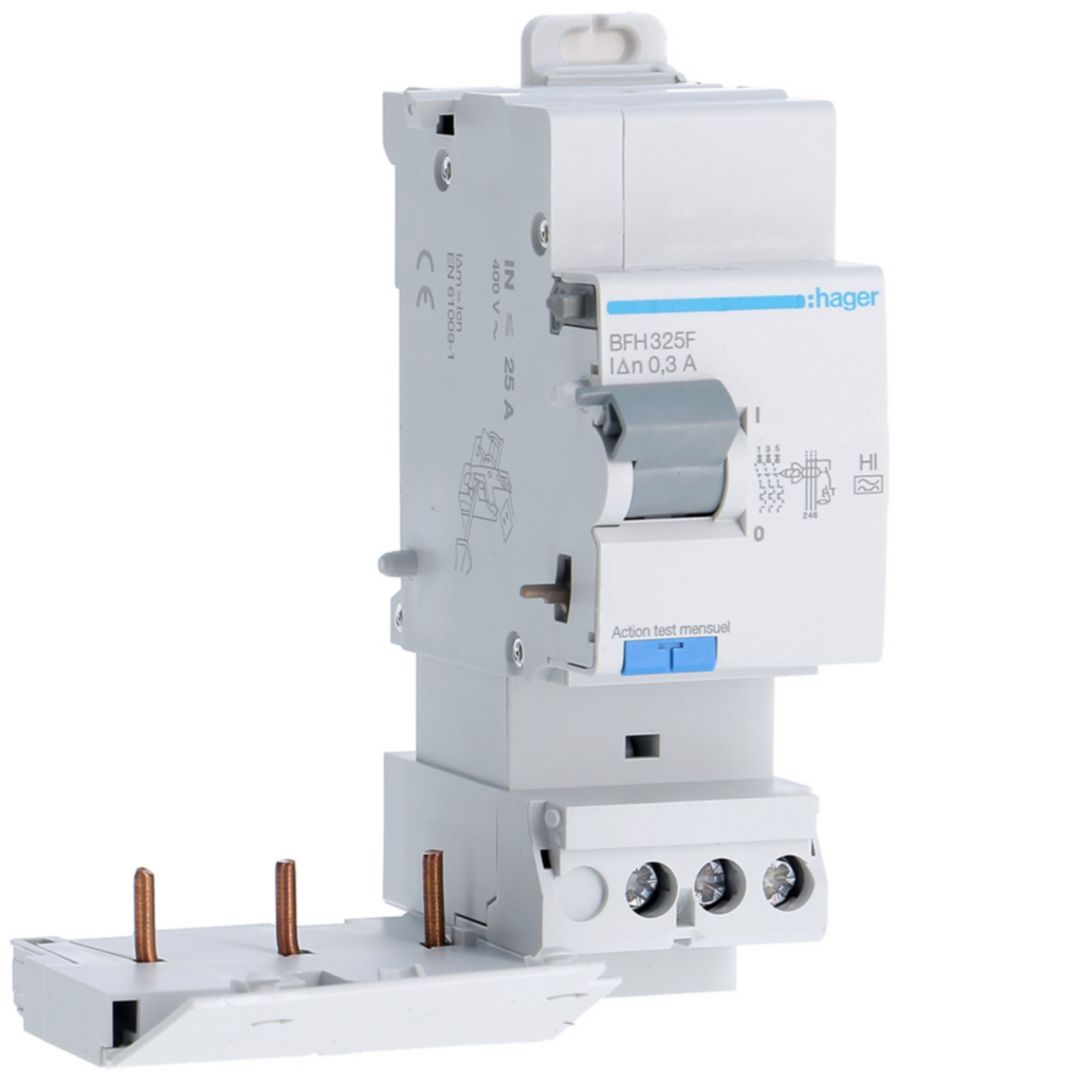 Hager BFH Series RCCB, 25A, 3 Pole, 300mA, Type A-HI