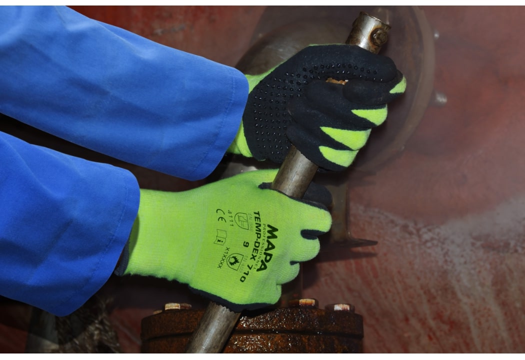 710 Mapa TempDex Yellow Nitrile Work Gloves, Size 9, Nitrile Foam Coating