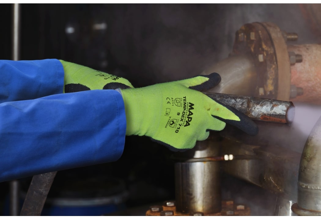 710 Mapa TempDex Yellow Nitrile Work Gloves, Size 9, Nitrile Foam Coating