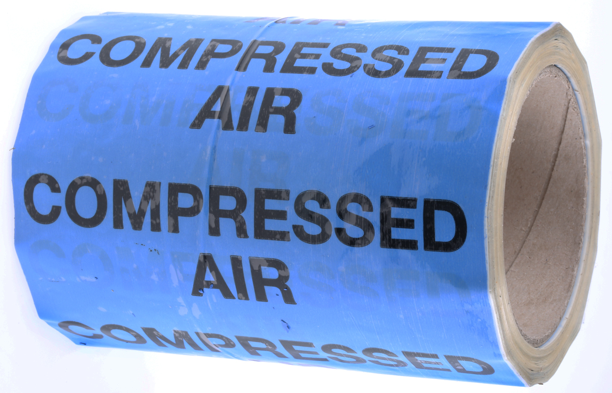 RS PRO Blue Polypropylene, Vinyl Pipe Marking Tape, text Compressed Air, Dim. W 150mm x L 33 m