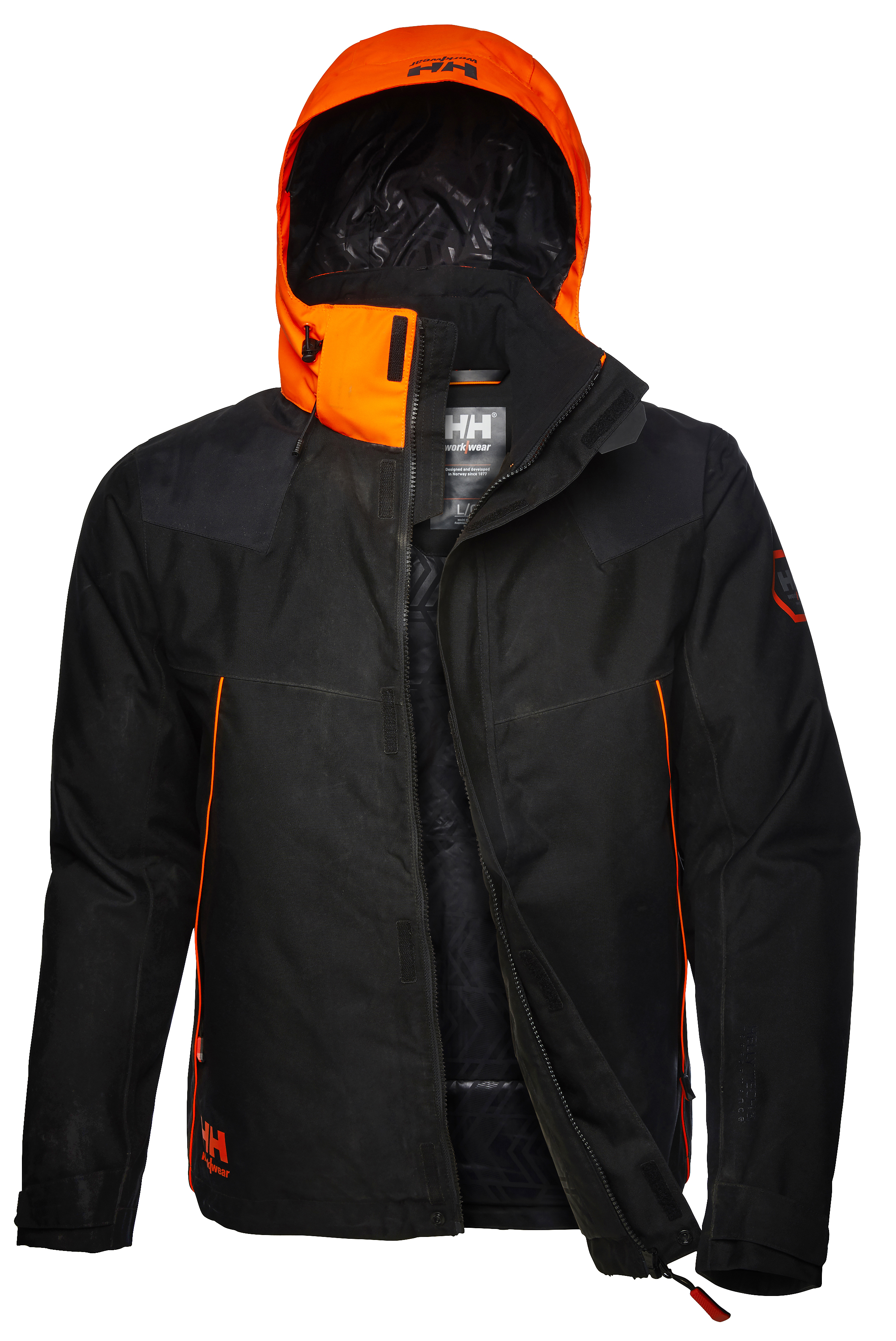 Helly Hansen Chelsea Evolution Black, Orange Winter Jacket YKK Zip, XL 1 EA