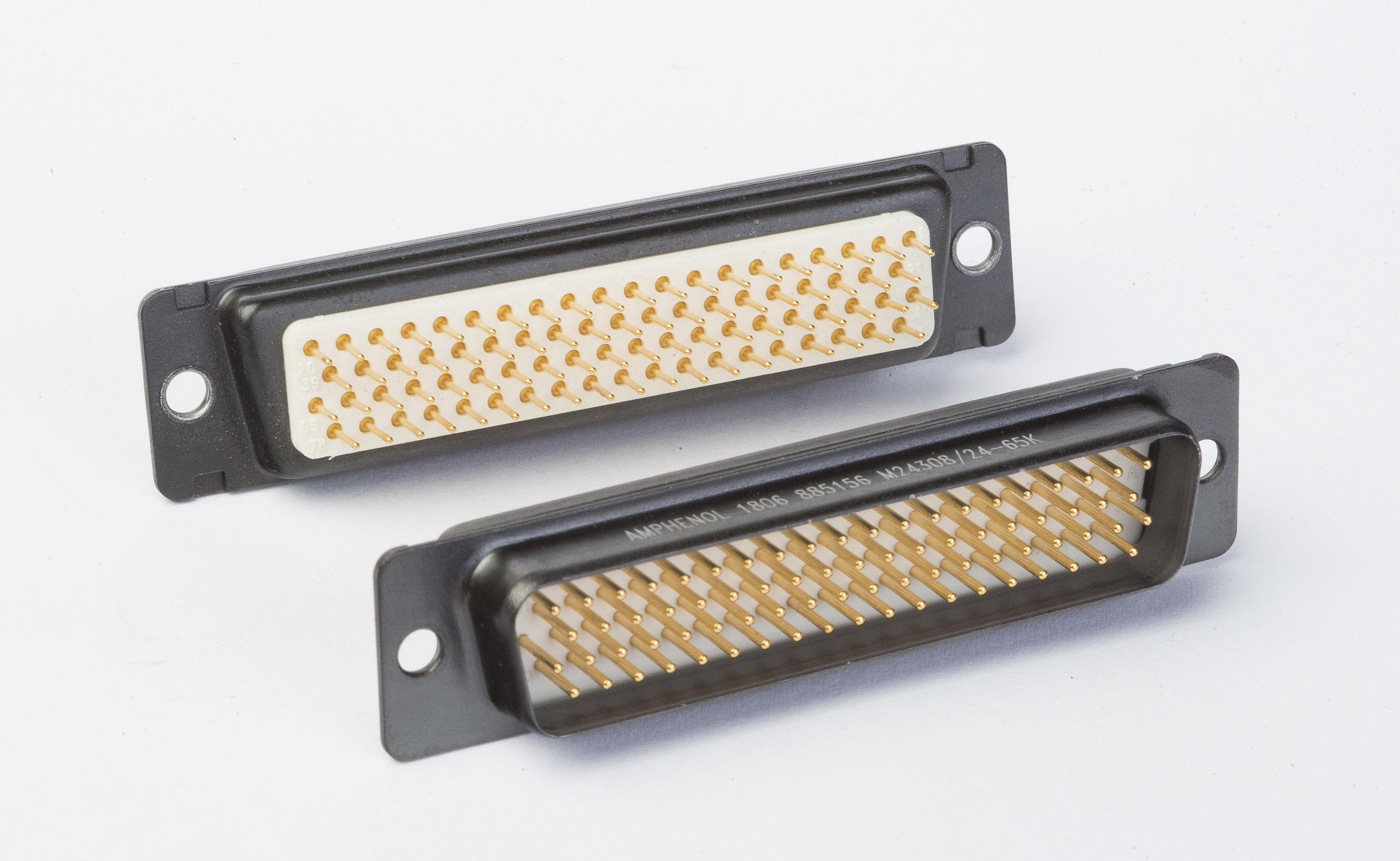 Amphenol India M24308 62 Way Panel Mount D-sub Connector Male to Female, 2.21mm Pitch, with 4-40 Screw Locks