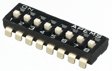 APEM 8 Way Surface Mount DIP Switch 8PST, Recessed, Top Side Lever Actuator