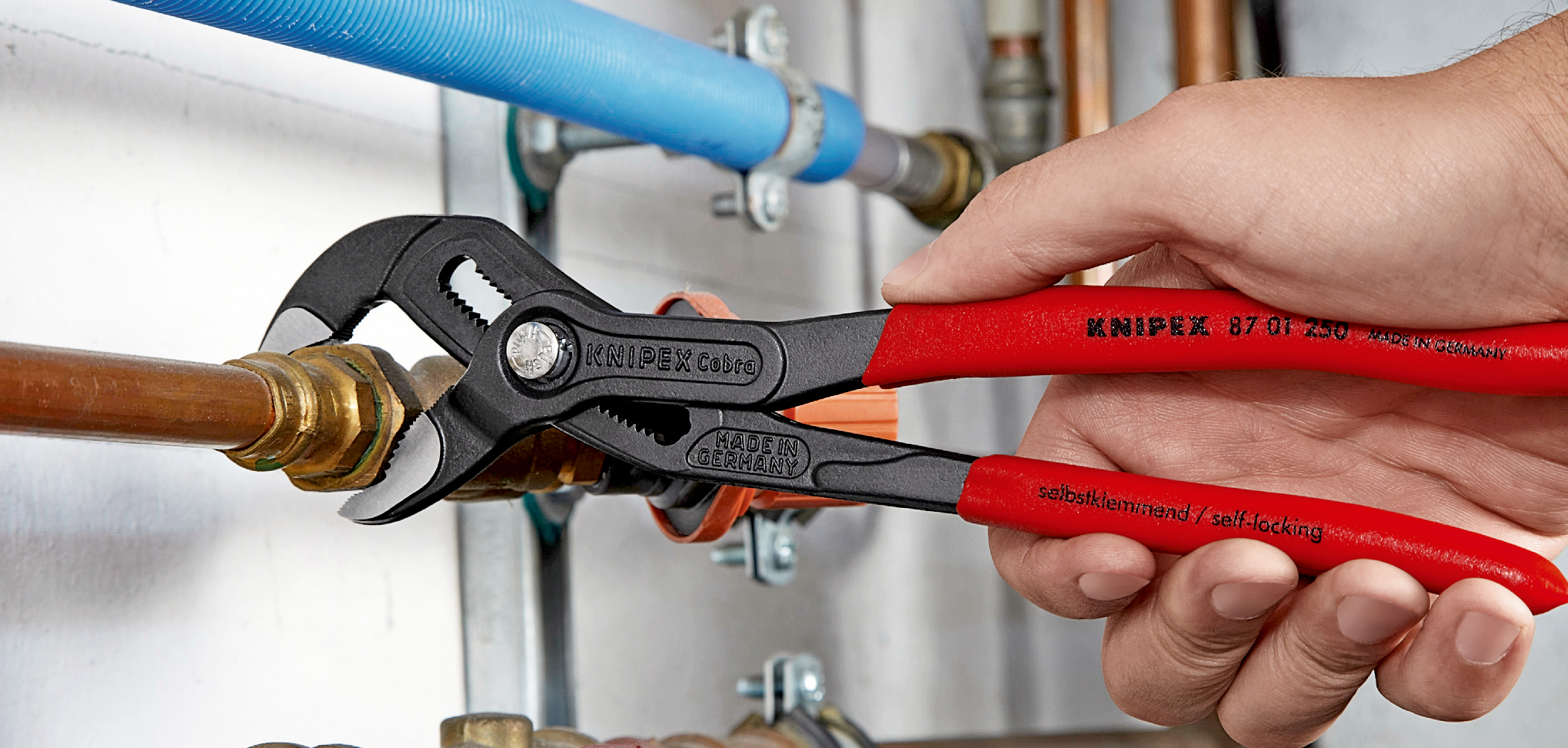 87-01-250 Knipex Cobra® Water Pump Pliers, 250 mm Overall, Flat, Straight Tip, 46mm Jaw