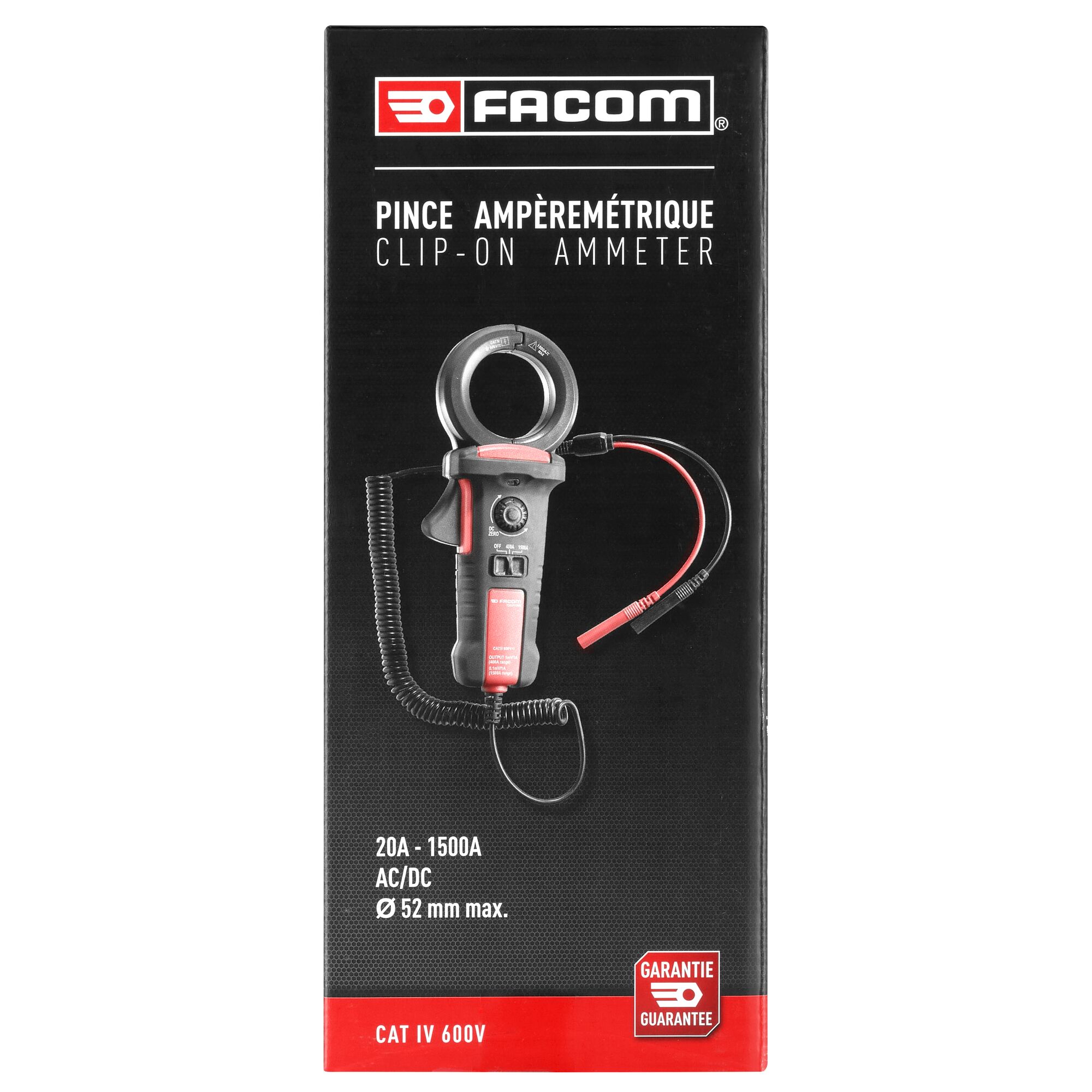 Facom 720.P1500PB Clamp Meter, 1500 A dc 1500 A ac 600 V dc 600 V ac CAT IV Non-Contact Voltage Detector