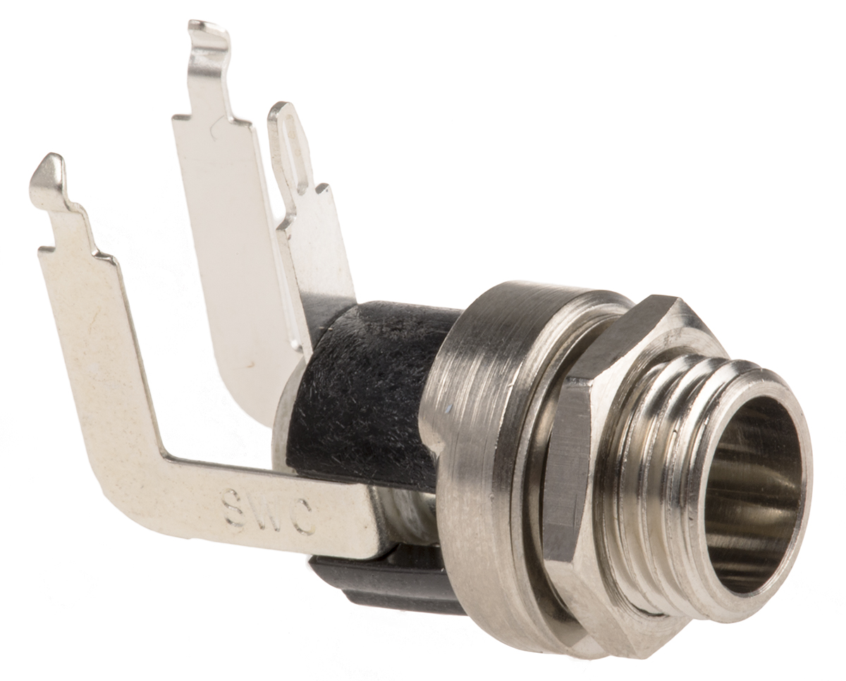 Switchcraft Right Angle DC Socket 5A, 12.0V, Panel Mount, Nickel