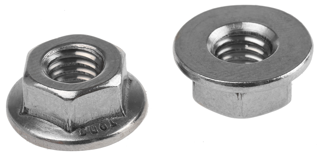 RS PRO, Plain Stainless Steel Flanged Hex Nut, DIN 6923, Metric