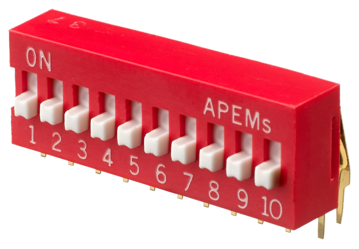 APEM 10 Way Through Hole DIP Switch SPST, Raised Actuator