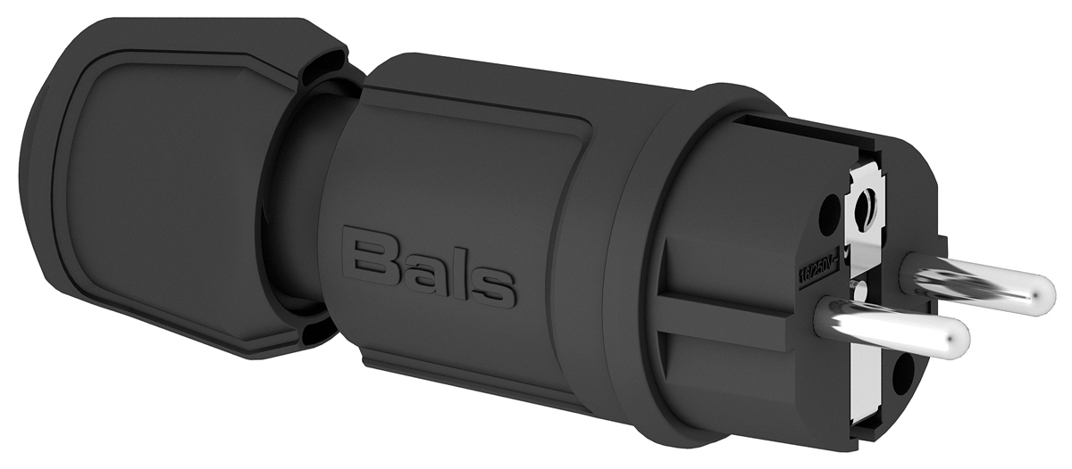 Bals IP44 Black Cable Mount 2P+PE Straight Industrial Power Connector, 16A, 250V
