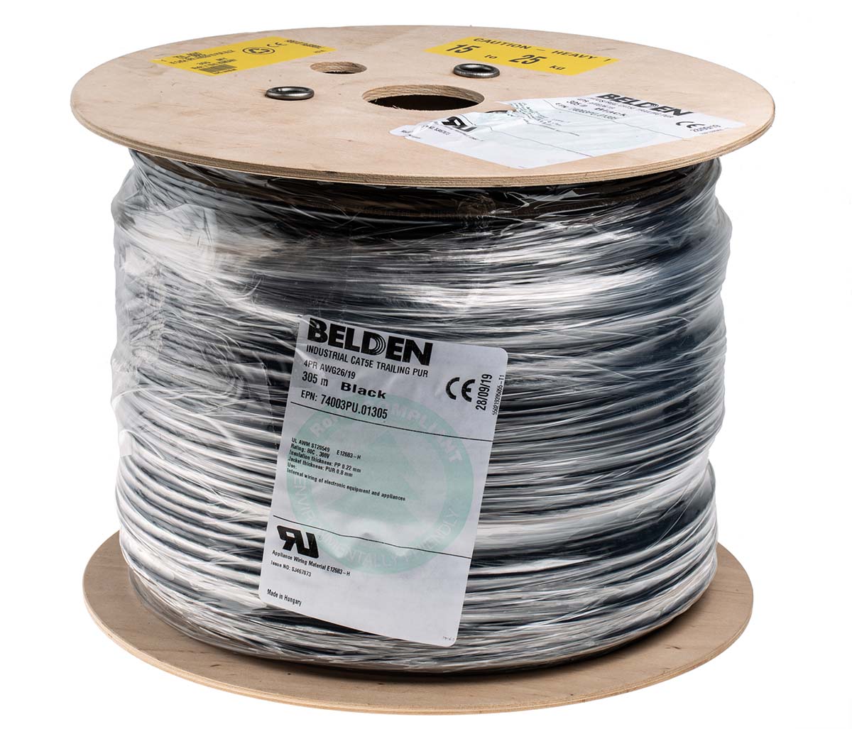 74003pu00305 Belden 74003PU, 305 m Cat5e Ethernet Cable, Black Polyurethane Sheath Screened, Shielded