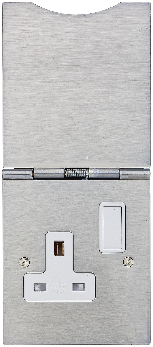 MK Electric Albany Plus Satin Gold, Black, Blue, Brushed Chrome, Grey, White 1 Gang Plug Socket, 13A Indoor, Type G -
