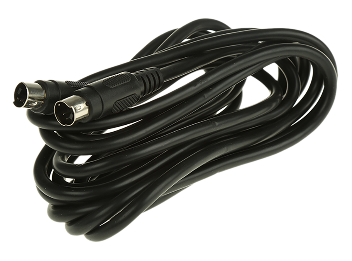 RS PRO Male Mini DIN to Male Mini DIN Black DIN Cable 3 m