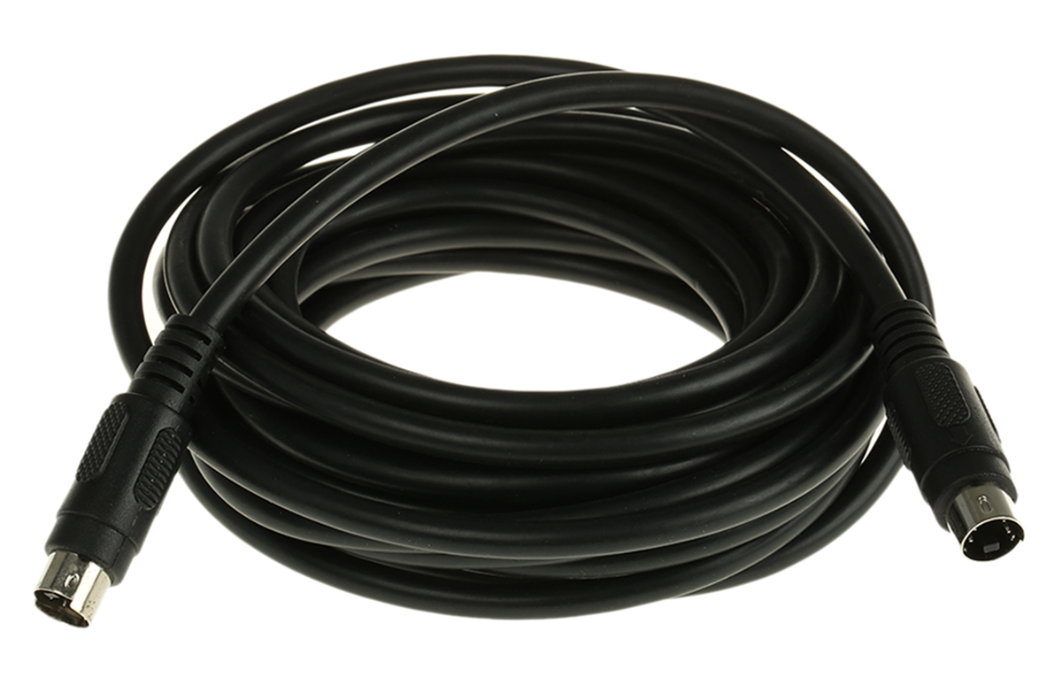 RS PRO Male Mini DIN to Male Mini DIN Black DIN Cable 5 m