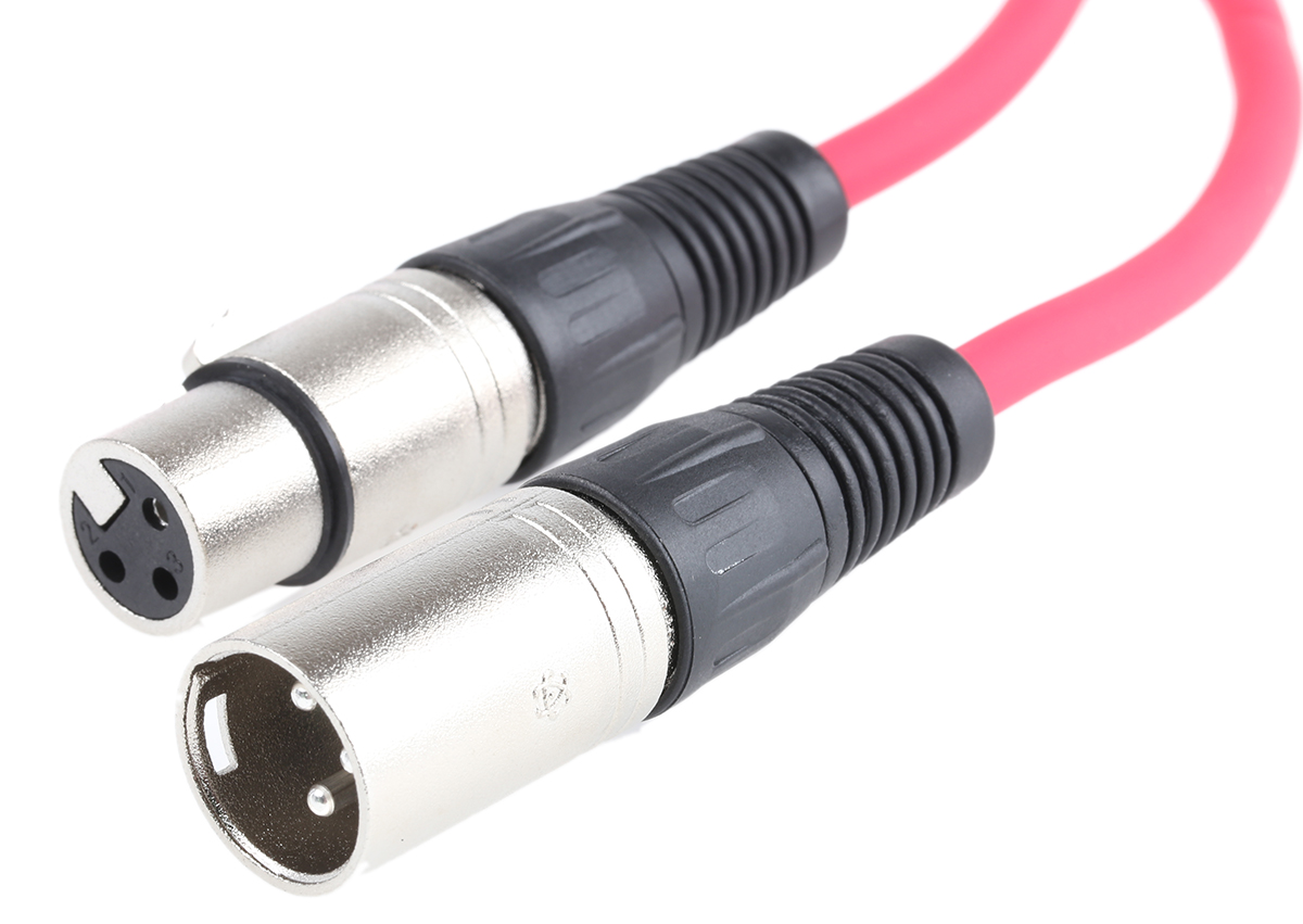 RS PRO Female XLR3 to Male XLR3 XLR Cable, Red, 1 m