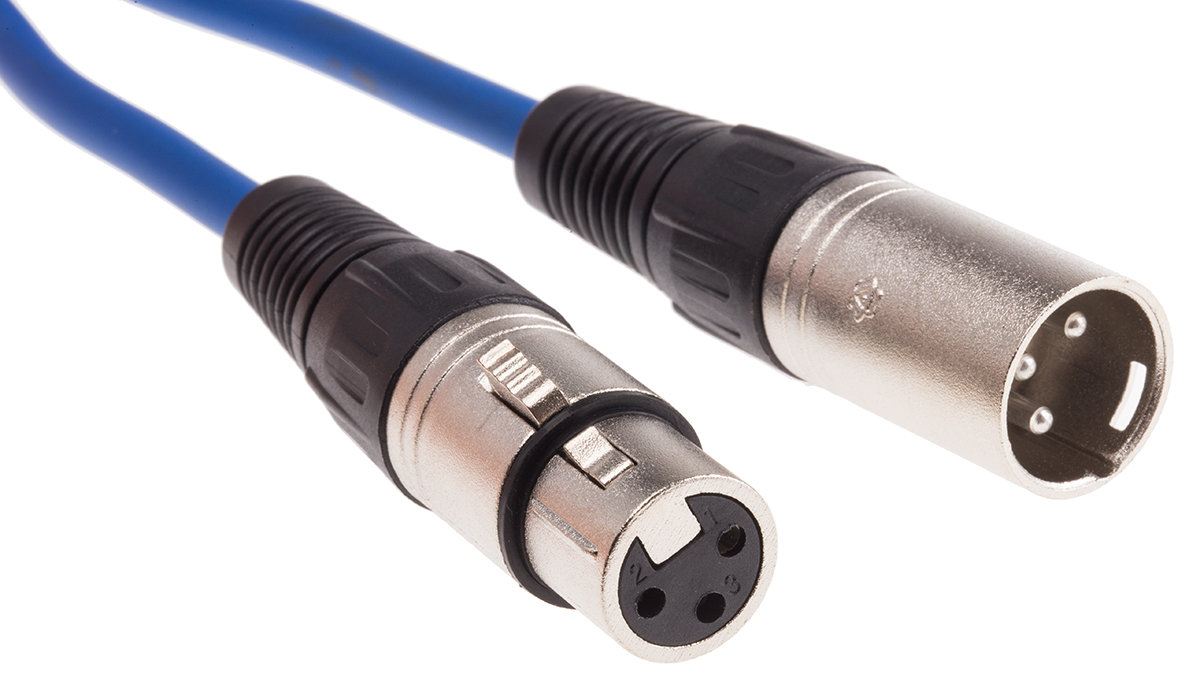 RS PRO Female XLR3 to Male XLR3 XLR Cable, Blue, 1 m