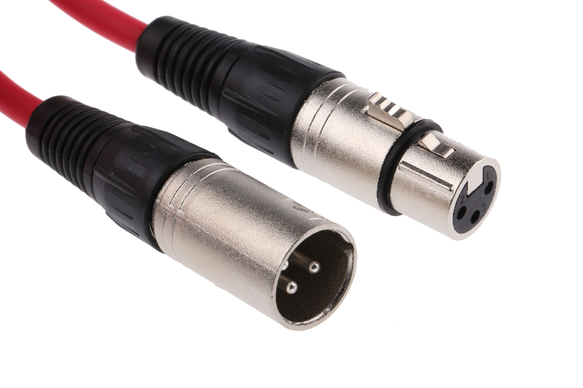 RS PRO Female XLR3 to Male XLR3 XLR Cable, Red, 3 m